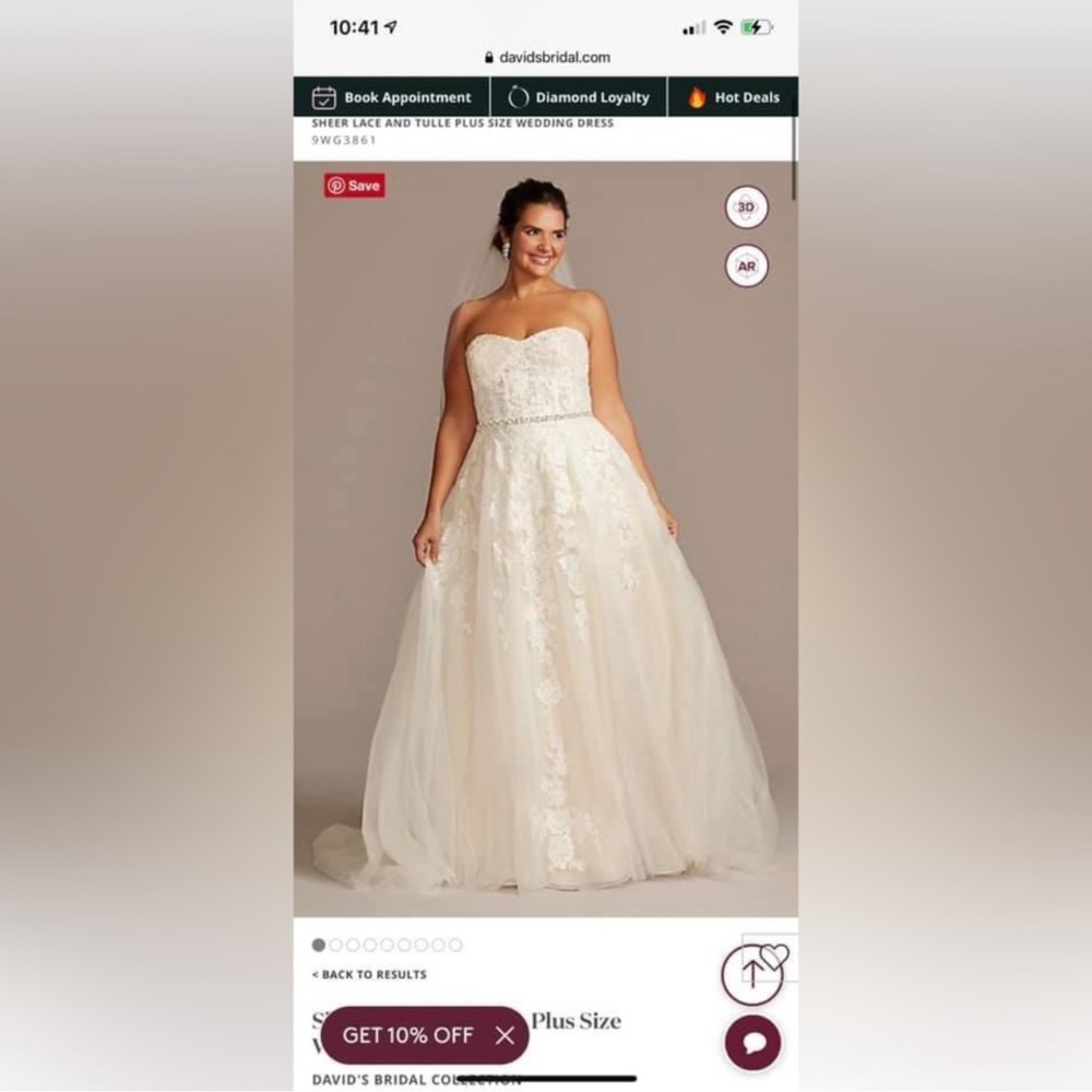 Sheer lace and tulle size 14 wedding dress